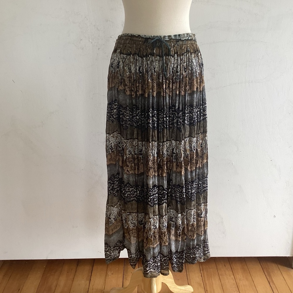Boho Cotton Indian Batik Brown 
/Gray/Black Elastiic/Drawstring Waist Skirt L